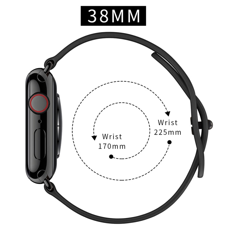 Double Hole Leather Watch Band For Apple Watch Series 7 41mm / 6 & SE & 5 & 4 40mm / 3 & 2 & 1 38mm(Black) by bashfashion