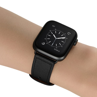 Double Hole Leather Watch Band For Apple Watch Series 7 41mm / 6 & SE & 5 & 4 40mm / 3 & 2 & 1 38mm(Black) by bashfashion