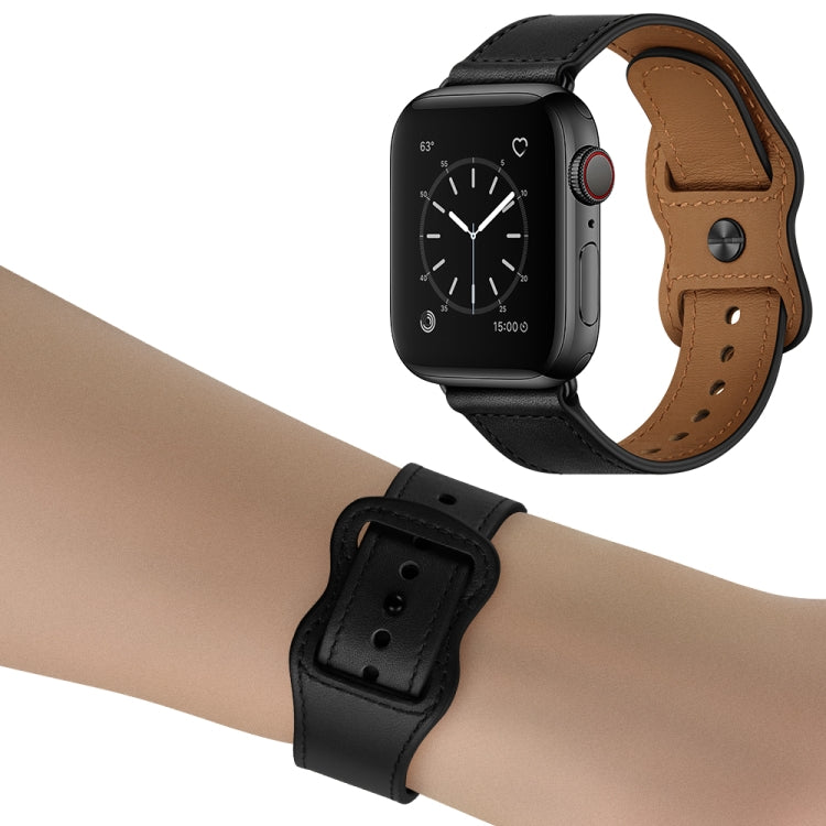 Double Hole Leather Watch Band For Apple Watch Series 7 41mm / 6 & SE & 5 & 4 40mm / 3 & 2 & 1 38mm(Black) by bashfashion