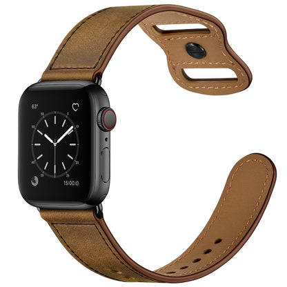 Double Hole Leather Watch Band For Apple Watch Series 7 41mm / 6 & SE & 5 & 4 40mm / 3 & 2 & 1 38mm(Dark Brown Crazy Horse) by bashfashion