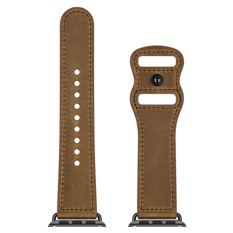 Double Hole Leather Watch Band For Apple Watch Series 7 41mm / 6 & SE & 5 & 4 40mm / 3 & 2 & 1 38mm(Dark Brown Crazy Horse) by bashfashion