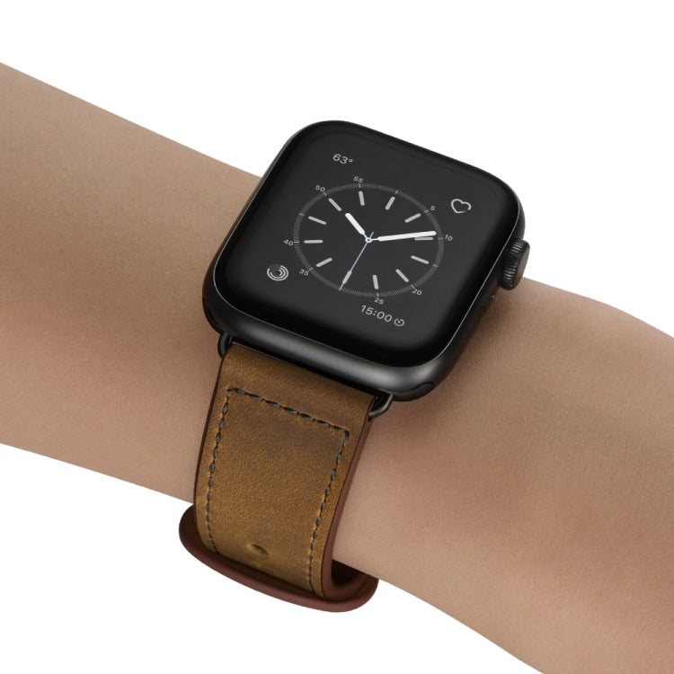 Double Hole Leather Watch Band For Apple Watch Series 7 41mm / 6 & SE & 5 & 4 40mm / 3 & 2 & 1 38mm(Dark Brown Crazy Horse) by bashfashion