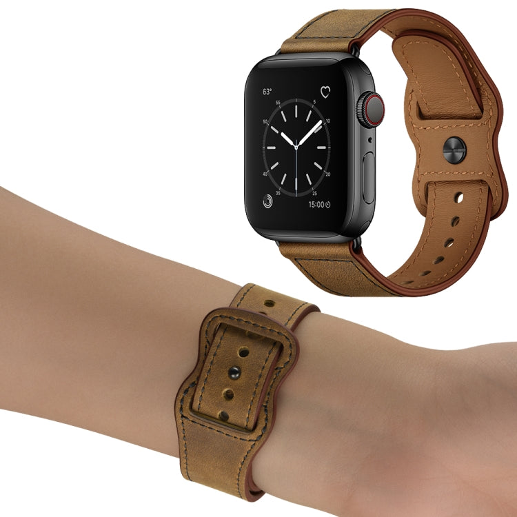 Double Hole Leather Watch Band For Apple Watch Series 7 41mm / 6 & SE & 5 & 4 40mm / 3 & 2 & 1 38mm(Dark Brown Crazy Horse) by bashfashion