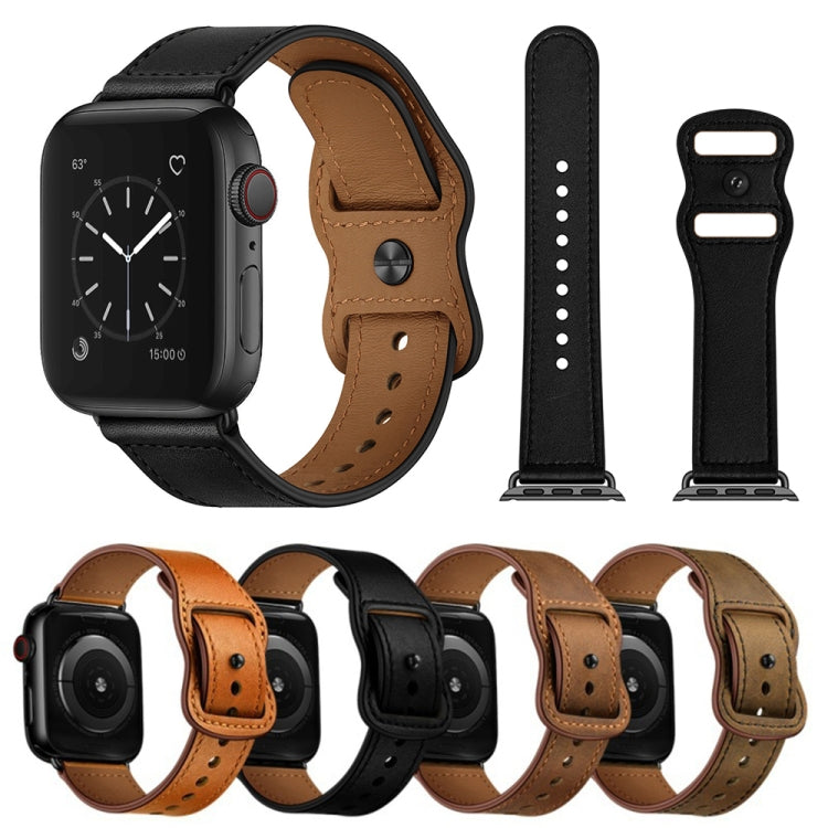 Double Hole Leather Watch Band For Apple Watch Series 7 41mm / 6 & SE & 5 & 4 40mm / 3 & 2 & 1 38mm(Black) by bashfashion
