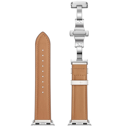 Genuine Leather + Butterfly Silver Buckle Watch Band For Apple Watch Series 7 45mm / 6 & SE & 5 & 4 44mm / 3 & 2 & 1 42mm(White) by bashfashion