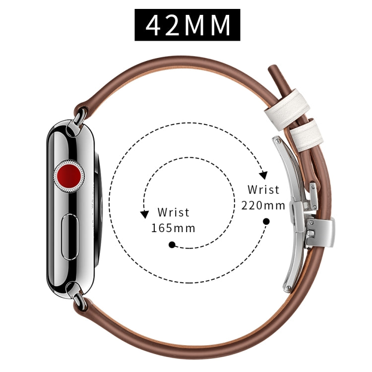 Genuine Leather + Butterfly Silver Buckle Watch Band For Apple Watch Series 7 45mm / 6 & SE & 5 & 4 44mm / 3 & 2 & 1 42mm(White) by bashfashion