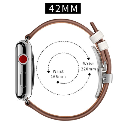 Genuine Leather + Butterfly Silver Buckle Watch Band For Apple Watch Series 7 45mm / 6 & SE & 5 & 4 44mm / 3 & 2 & 1 42mm(White) by bashfashion