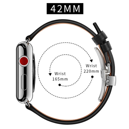 Genuine Leather + Butterfly Silver Buckle Watch Band For Apple Watch Series 7 45mm / 6 & SE & 5 & 4 44mm / 3 & 2 & 1 42mm(Black) by bashfashion