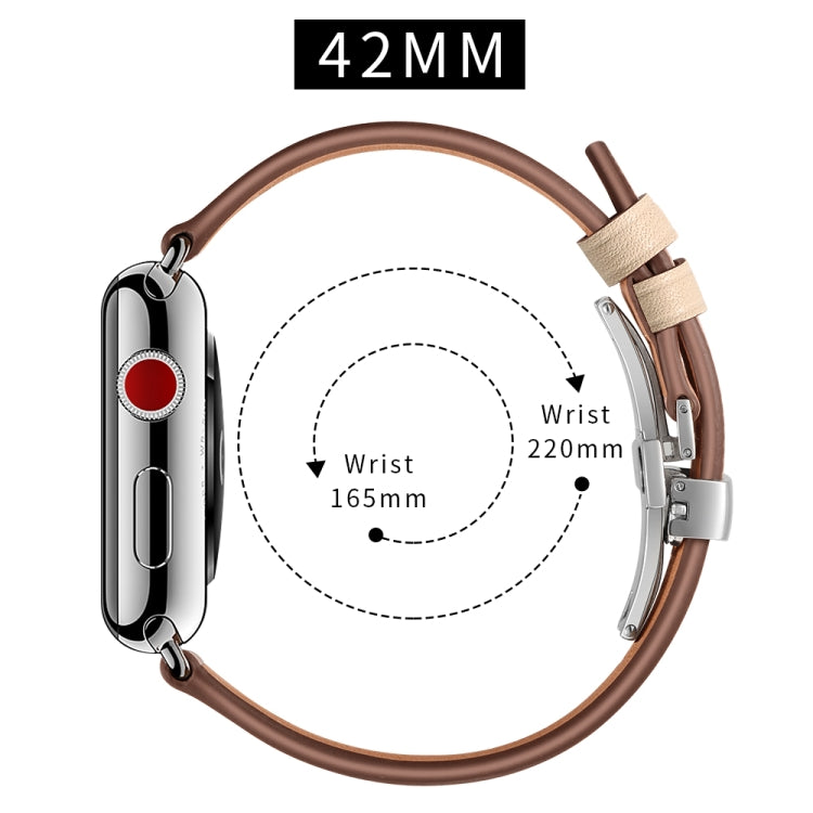 Genuine Leather + Butterfly Silver Buckle Watch Band For Apple Watch Series 7 45mm / 6 & SE & 5 & 4 44mm / 3 & 2 & 1 42mm(Apricot) by bashfashion