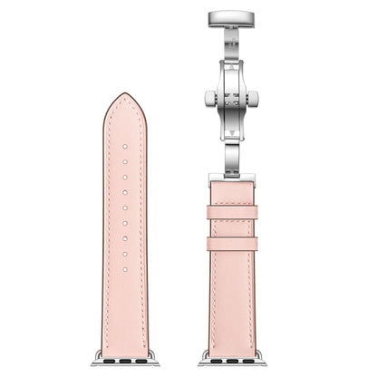 Genuine Leather + Butterfly Silver Buckle Watch Band For Apple Watch Series 7 41mm / 6 & SE & 5 & 4 40mm / 3 & 2 & 1 38mm(Pink) by bashfashion