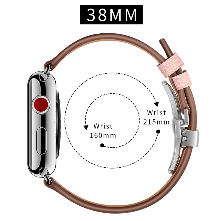 Genuine Leather + Butterfly Silver Buckle Watch Band For Apple Watch Series 7 41mm / 6 & SE & 5 & 4 40mm / 3 & 2 & 1 38mm(Pink) by bashfashion