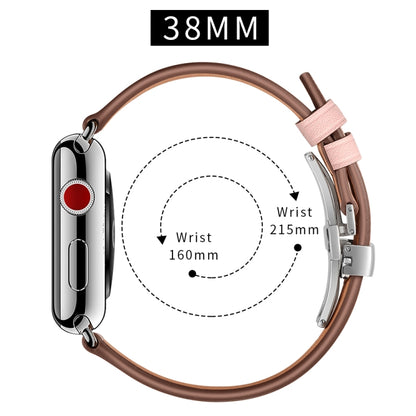 Genuine Leather + Butterfly Silver Buckle Watch Band For Apple Watch Series 7 41mm / 6 & SE & 5 & 4 40mm / 3 & 2 & 1 38mm(Pink) by bashfashion