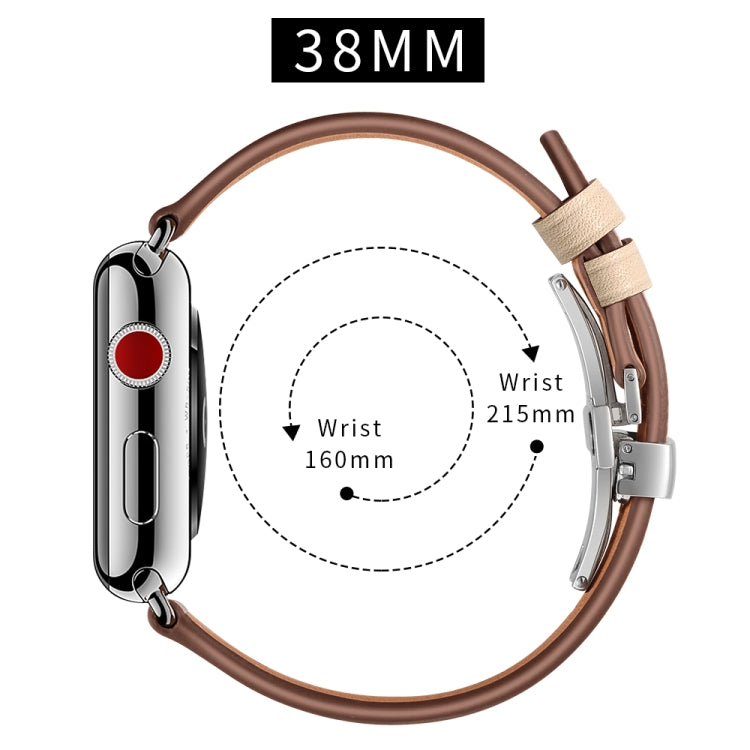 Genuine Leather + Butterfly Silver Buckle Watch Band For Apple Watch Series 7 41mm / 6 & SE & 5 & 4 40mm / 3 & 2 & 1 38mm(Apricot) by bashfashion
