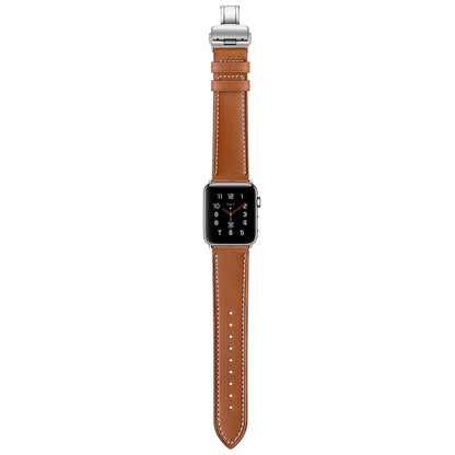 Genuine Leather + Butterfly Silver Buckle Watch Band For Apple Watch Series 7 41mm / 6 & SE & 5 & 4 40mm / 3 & 2 & 1 38mm(Brown) by bashfashion