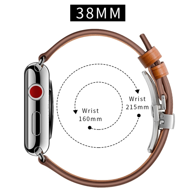 Genuine Leather + Butterfly Silver Buckle Watch Band For Apple Watch Series 7 41mm / 6 & SE & 5 & 4 40mm / 3 & 2 & 1 38mm(Brown) by bashfashion
