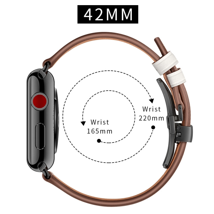 Genuine Leather + Butterfly Black Buckle Watch Band For Apple Watch Series 7 45mm / 6 & SE & 5 & 4 44mm / 3 & 2 & 1 42mm(White) by bashfashion
