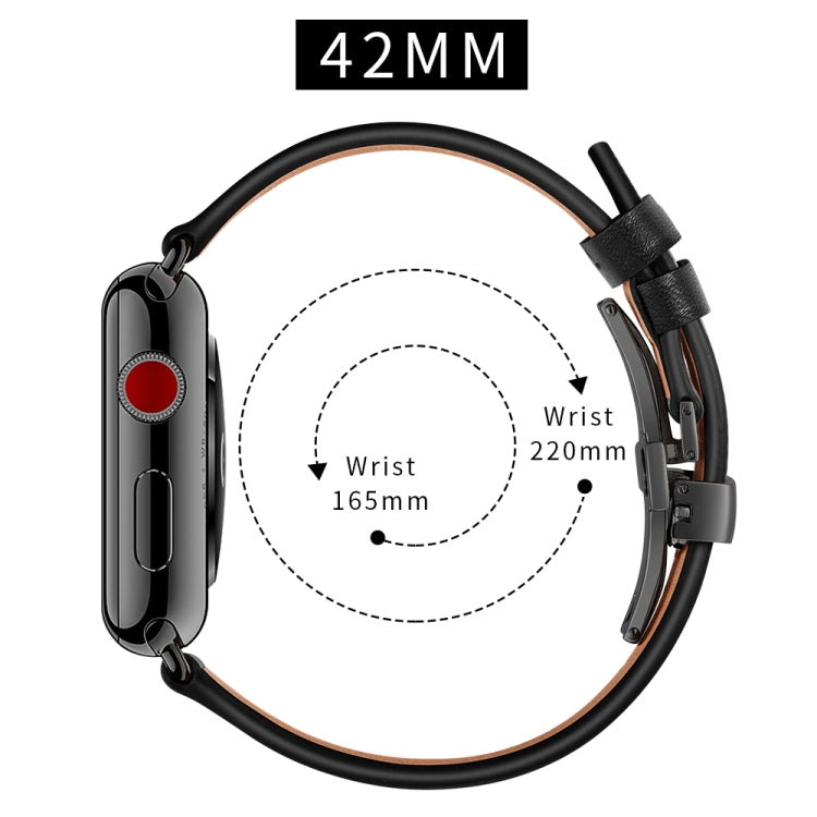 Genuine Leather + Butterfly Black Buckle Watch Band For Apple Watch Series 7 45mm / 6 & SE & 5 & 4 44mm / 3 & 2 & 1 42mm(Black) by bashfashion