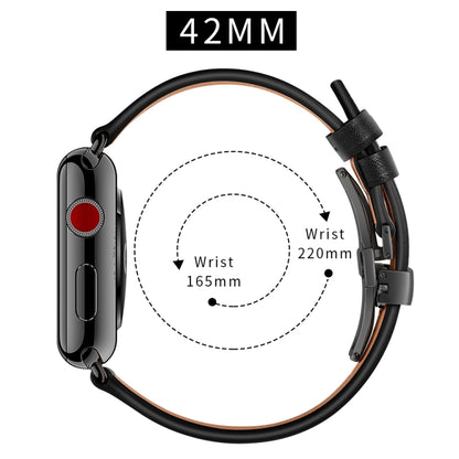 Genuine Leather + Butterfly Black Buckle Watch Band For Apple Watch Series 7 45mm / 6 & SE & 5 & 4 44mm / 3 & 2 & 1 42mm(Black) by bashfashion