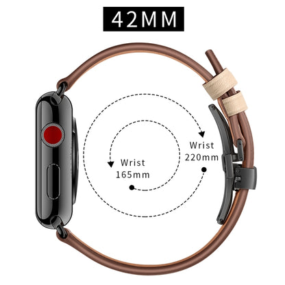 Genuine Leather + Butterfly Black Buckle Watch Band For Apple Watch Series 7 45mm / 6 & SE & 5 & 4 44mm / 3 & 2 & 1 42mm(Apricot) by bashfashion