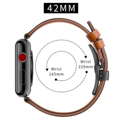 Genuine Leather + Butterfly Black Buckle Watch Band For Apple Watch Series 7 45mm / 6 & SE & 5 & 4 44mm / 3 & 2 & 1 42mm(Brown) by bashfashion