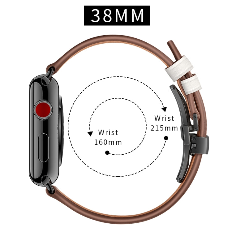 Genuine Leather + Butterfly Black Buckle Watch Band For Apple Watch Series 9&8&7 41mm / SE 3&SE 2&6&SE&5&4 40mm / 3&2&1 38mm(White) by bashfashion