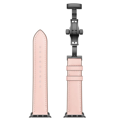 Genuine Leather + Butterfly Black Buckle Watch Band For Apple Watch Series 9&8&7 41mm / SE 3&SE 2&6&SE&5&4 40mm / 3&2&1 38mm(Pink) by bashfashion