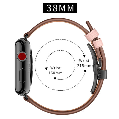 Genuine Leather + Butterfly Black Buckle Watch Band For Apple Watch Series 9&8&7 41mm / SE 3&SE 2&6&SE&5&4 40mm / 3&2&1 38mm(Pink) by bashfashion