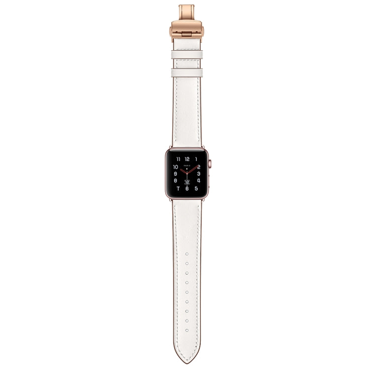 Genuine Leather + Butterfly Rose Gold Buckle Watch Band For Apple Watch Series 7 41mm / 6 & SE & 5 & 4 40mm / 3 & 2 & 1 38mm(White) by bashfashion