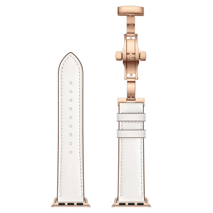 Genuine Leather + Butterfly Rose Gold Buckle Watch Band For Apple Watch Series 7 41mm / 6 & SE & 5 & 4 40mm / 3 & 2 & 1 38mm(White) by bashfashion