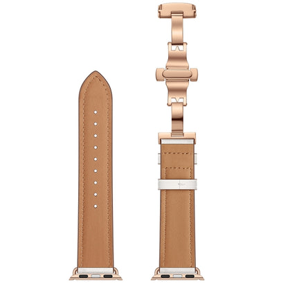 Genuine Leather + Butterfly Rose Gold Buckle Watch Band For Apple Watch Series 7 41mm / 6 & SE & 5 & 4 40mm / 3 & 2 & 1 38mm(White) by bashfashion