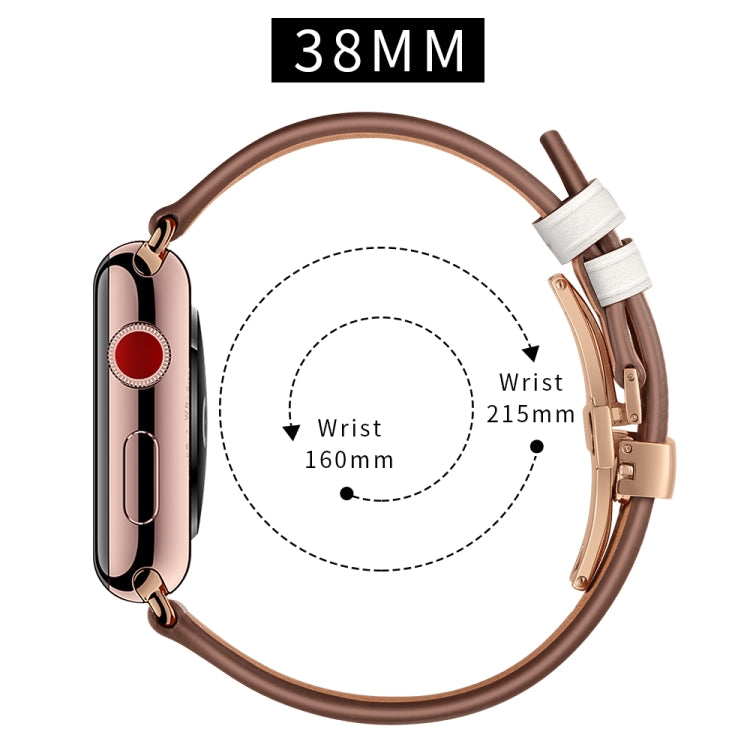 Genuine Leather + Butterfly Rose Gold Buckle Watch Band For Apple Watch Series 7 41mm / 6 & SE & 5 & 4 40mm / 3 & 2 & 1 38mm(White) by bashfashion