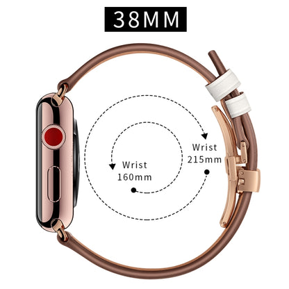 Genuine Leather + Butterfly Rose Gold Buckle Watch Band For Apple Watch Series 7 41mm / 6 & SE & 5 & 4 40mm / 3 & 2 & 1 38mm(White) by bashfashion