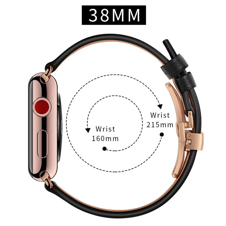 Genuine Leather + Butterfly Rose Gold Buckle Watch Band For Apple Watch Series 7 41mm / 6 & SE & 5 & 4 40mm / 3 & 2 & 1 38mm(Black) by bashfashion