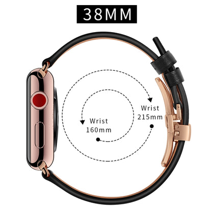 Genuine Leather + Butterfly Rose Gold Buckle Watch Band For Apple Watch Series 7 41mm / 6 & SE & 5 & 4 40mm / 3 & 2 & 1 38mm(Black) by bashfashion