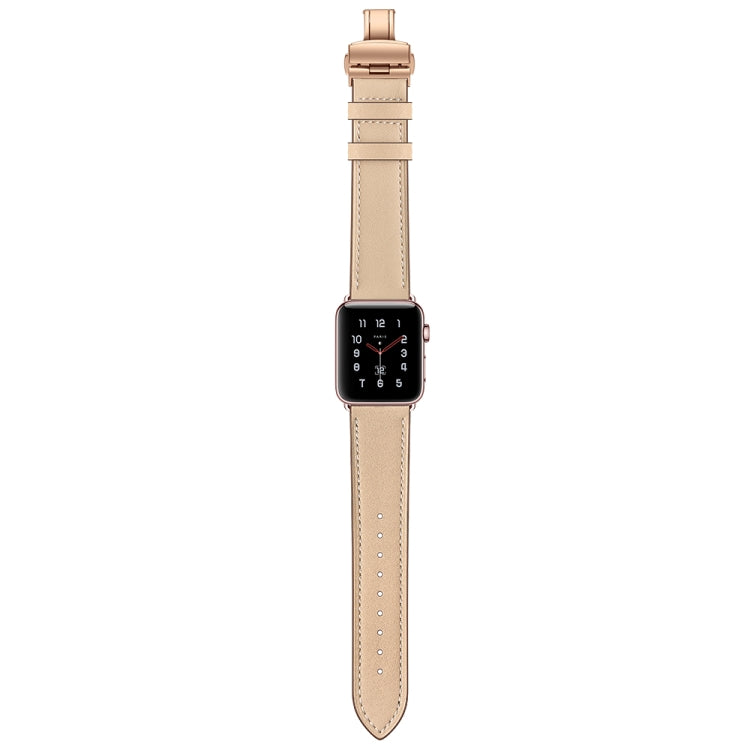 Genuine Leather + Butterfly Rose Gold Buckle Watch Band For Apple Watch Series 9&8&7 41mm / SE 3&SE 2&6&SE&5&4 40mm / 3&2&1 38mm(Apricot) by bashfashion