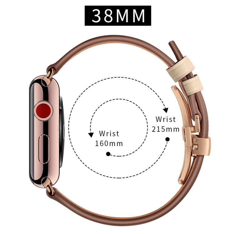 Genuine Leather + Butterfly Rose Gold Buckle Watch Band For Apple Watch Series 9&8&7 41mm / SE 3&SE 2&6&SE&5&4 40mm / 3&2&1 38mm(Apricot) by bashfashion