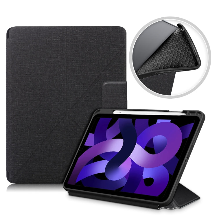 For iPad Air 2022 / 2020 10.9 / Pro 11 (2018) Cloth Texture Multi-folding Horizontal Flip PU Leather Shockproof Case with Holder & Sleep / Wake-up Function(Black) by bashfashion