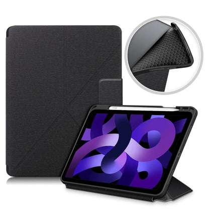 For iPad Air 2022 / 2020 10.9 / Pro 11 (2018) Cloth Texture Multi-folding Horizontal Flip PU Leather Shockproof Case with Holder & Sleep / Wake-up Function(Black) by bashfashion