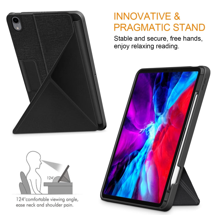 For iPad Air 2022 / 2020 10.9 / Pro 11 (2018) Cloth Texture Multi-folding Horizontal Flip PU Leather Shockproof Case with Holder & Sleep / Wake-up Function(Black) by bashfashion