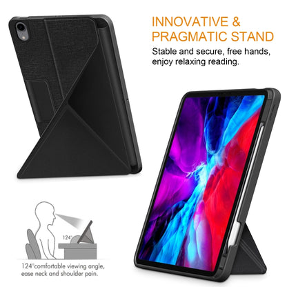 For iPad Air 2022 / 2020 10.9 / Pro 11 (2018) Cloth Texture Multi-folding Horizontal Flip PU Leather Shockproof Case with Holder & Sleep / Wake-up Function(Black) by bashfashion