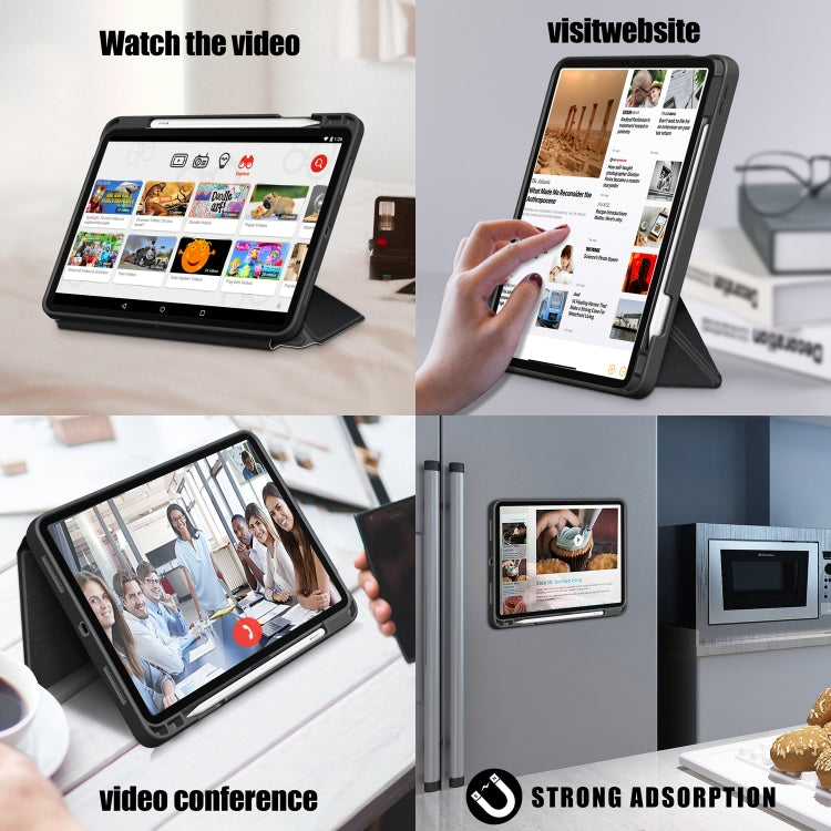 For iPad Air 2022 / 2020 10.9 / Pro 11 (2018) Cloth Texture Multi-folding Horizontal Flip PU Leather Shockproof Case with Holder & Sleep / Wake-up Function(Black) by bashfashion