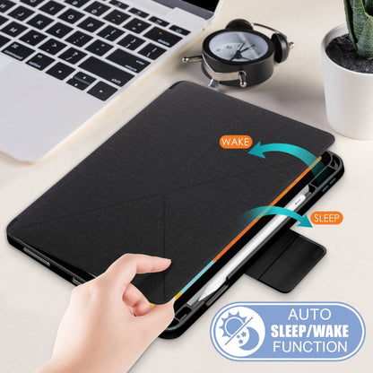 For iPad Air 2022 / 2020 10.9 / Pro 11 (2018) Cloth Texture Multi-folding Horizontal Flip PU Leather Shockproof Case with Holder & Sleep / Wake-up Function(Black) by bashfashion