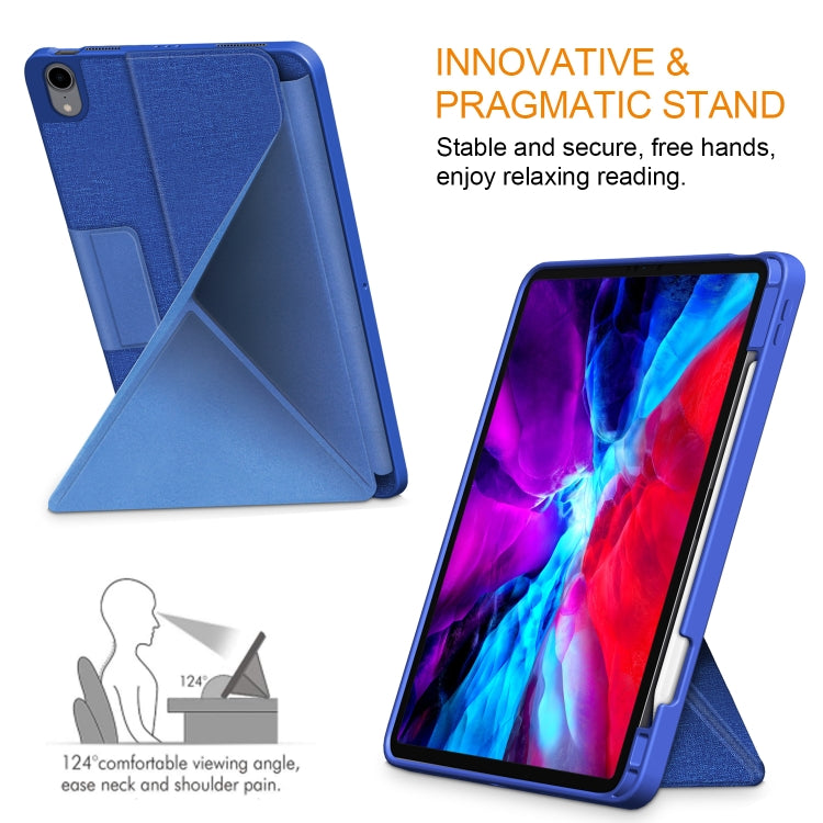 For iPad Air 2022 / 2020 10.9 / Pro 11 (2018) Cloth Texture Multi-folding Horizontal Flip PU Leather Shockproof Case with Holder & Sleep / Wake-up Function(Blue) by bashfashion