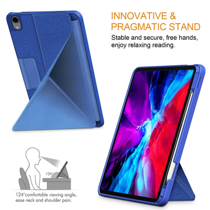 For iPad Air 2022 / 2020 10.9 / Pro 11 (2018) Cloth Texture Multi-folding Horizontal Flip PU Leather Shockproof Case with Holder & Sleep / Wake-up Function(Blue) by bashfashion