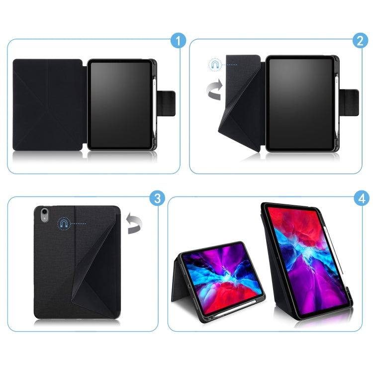 For iPad Air 2022 / 2020 10.9 / Pro 11 (2018) Cloth Texture Multi-folding Horizontal Flip PU Leather Shockproof Case with Holder & Sleep / Wake-up Function(Blue) by bashfashion