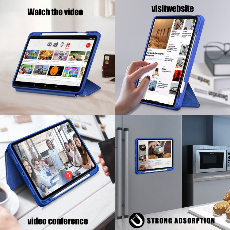 For iPad Air 2022 / 2020 10.9 / Pro 11 (2018) Cloth Texture Multi-folding Horizontal Flip PU Leather Shockproof Case with Holder & Sleep / Wake-up Function(Blue) by bashfashion