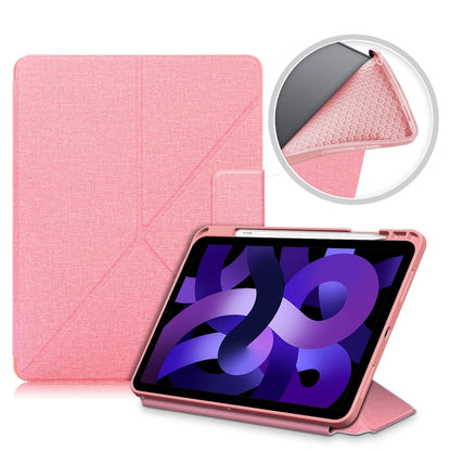 For iPad Air 2022 / 2020 10.9 / Pro 11 (2018) Cloth Texture Multi-folding Horizontal Flip PU Leather Shockproof Case with Holder & Sleep / Wake-up Function(Pink) by bashfashion