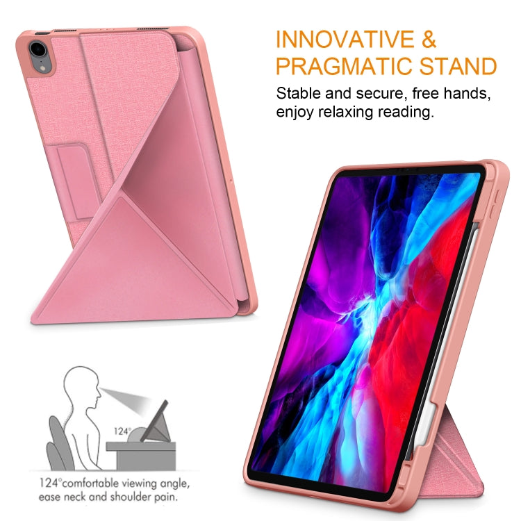 For iPad Air 2022 / 2020 10.9 / Pro 11 (2018) Cloth Texture Multi-folding Horizontal Flip PU Leather Shockproof Case with Holder & Sleep / Wake-up Function(Pink) by bashfashion