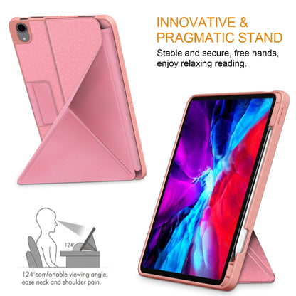 For iPad Air 2022 / 2020 10.9 / Pro 11 (2018) Cloth Texture Multi-folding Horizontal Flip PU Leather Shockproof Case with Holder & Sleep / Wake-up Function(Pink) by bashfashion