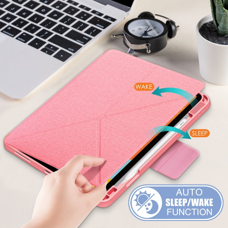 For iPad Air 2022 / 2020 10.9 / Pro 11 (2018) Cloth Texture Multi-folding Horizontal Flip PU Leather Shockproof Case with Holder & Sleep / Wake-up Function(Pink) by bashfashion